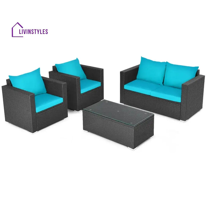 Carcamo Outdoor Sofa Set 2 Seater 2 Single seater and 1 Center Table (Blue) - Sofa Sets