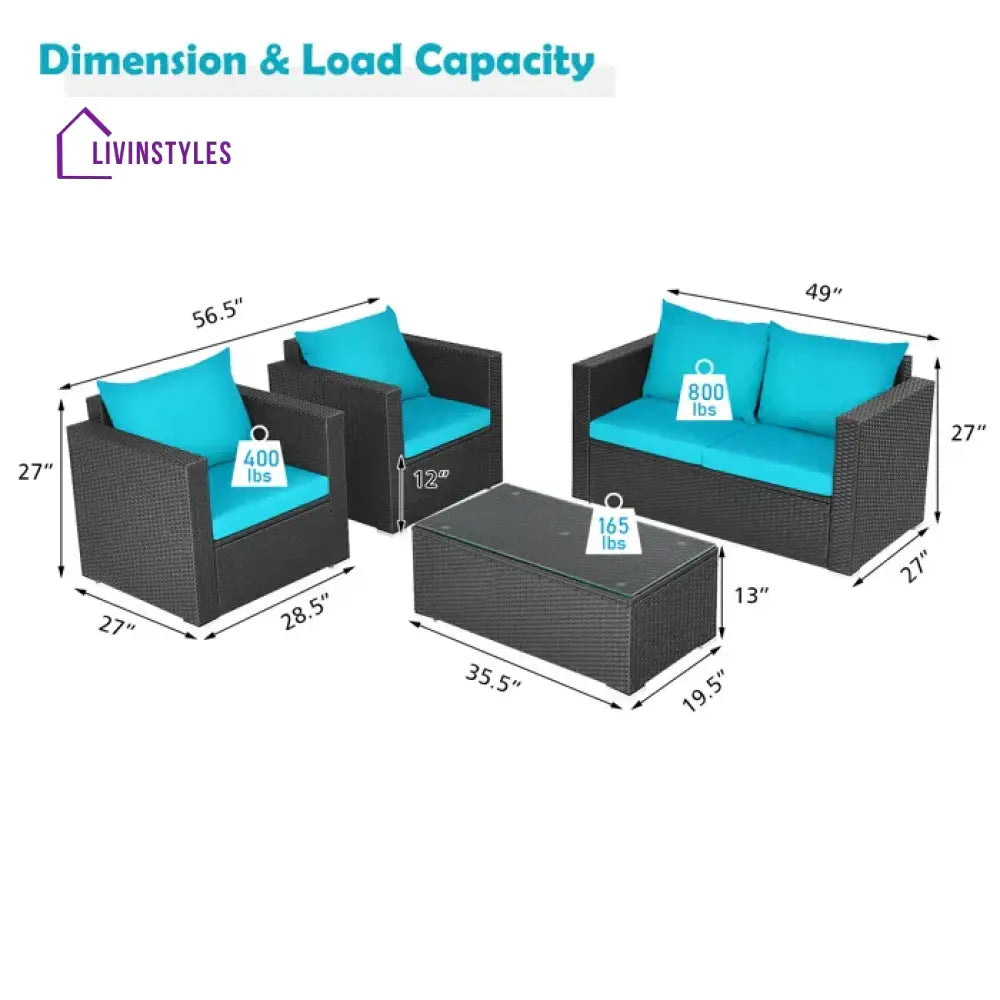 Carcamo Outdoor Sofa Set 2 Seater 2 Single seater and 1 Center Table (Blue) - Sofa Sets