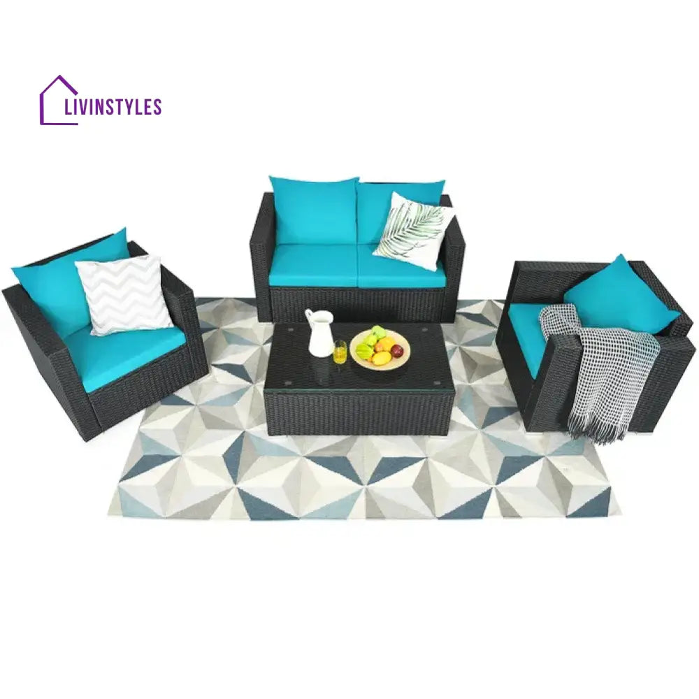 Carcamo Outdoor Sofa Set 2 Seater 2 Single seater and 1 Center Table (Blue) - Sofa Sets