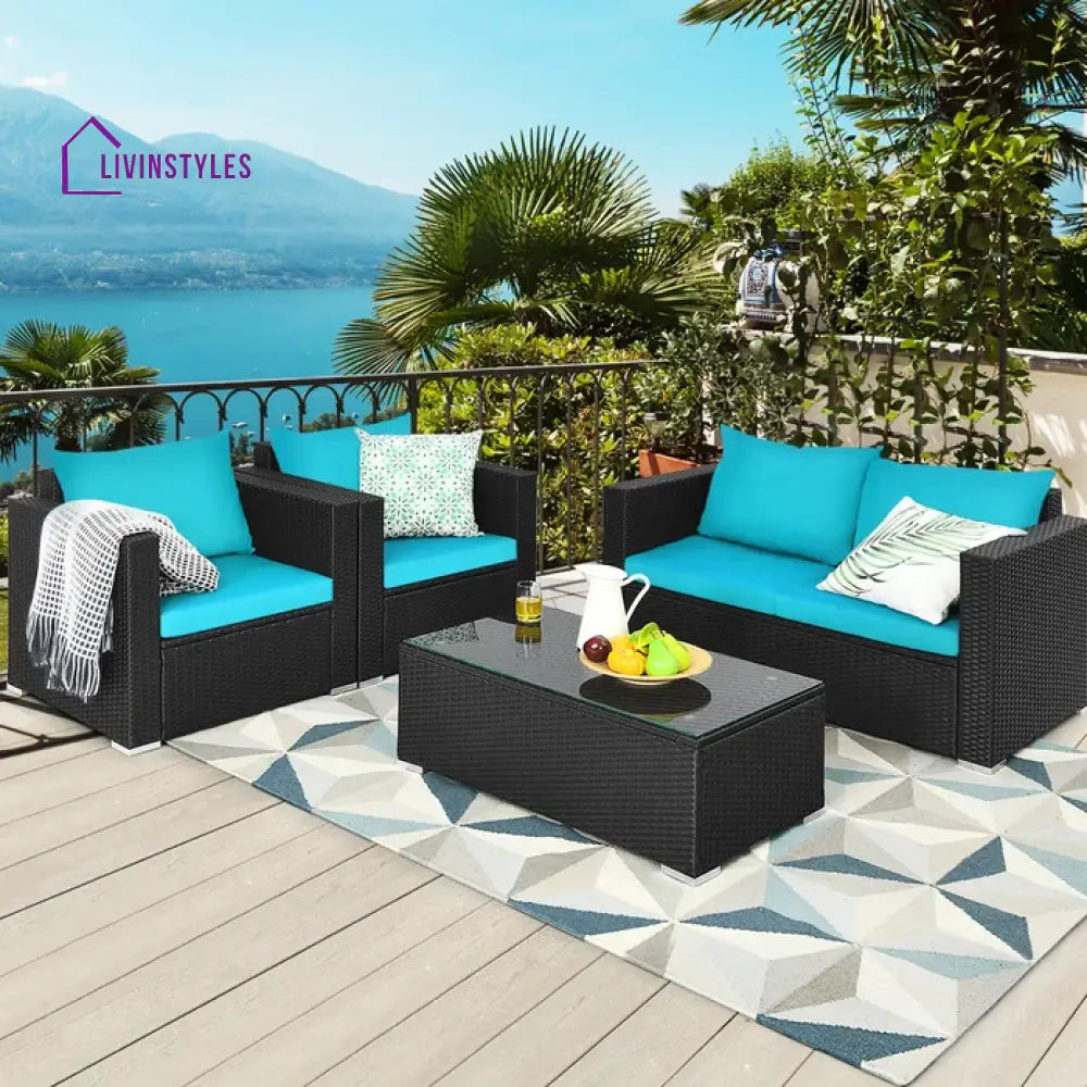 Carcamo Outdoor Sofa Set 2 Seater 2 Single seater and 1 Center Table (Blue) - Sofa Sets