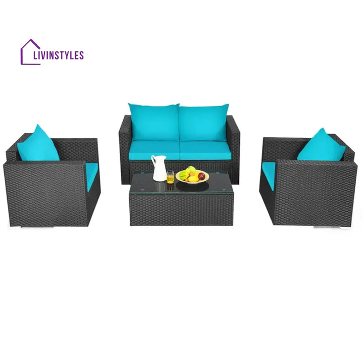 Carcamo Outdoor Sofa Set 2 Seater 2 Single seater and 1 Center Table (Blue) - Sofa Sets