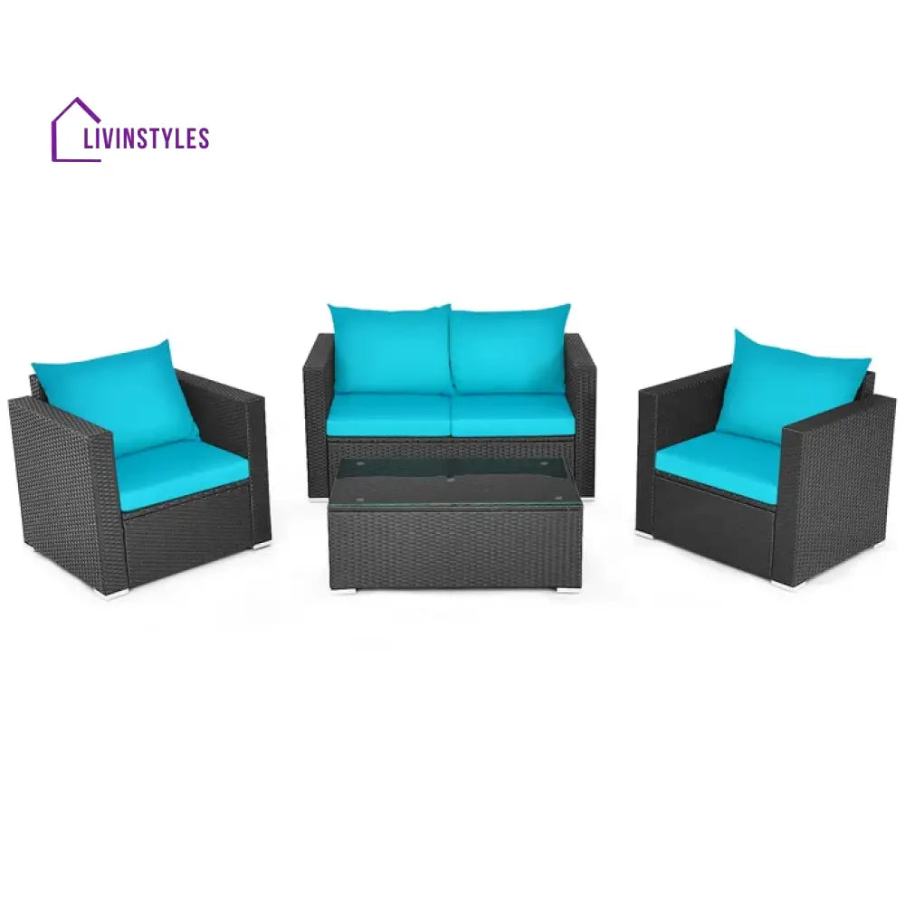 Carcamo Outdoor Sofa Set 2 Seater 2 Single seater and 1 Center Table (Blue) - Sofa Sets