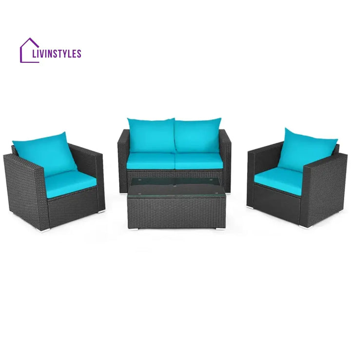 Carcamo Outdoor Sofa Set 2 Seater 2 Single seater and 1 Center Table (Blue) - Sofa Sets
