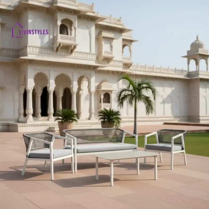 Cares Outdoor Garden Balcony Sofa Set 2 Seater,2 Single seater and 1 Center Table Set Braid & Rope (Cream) - Sofa Sets