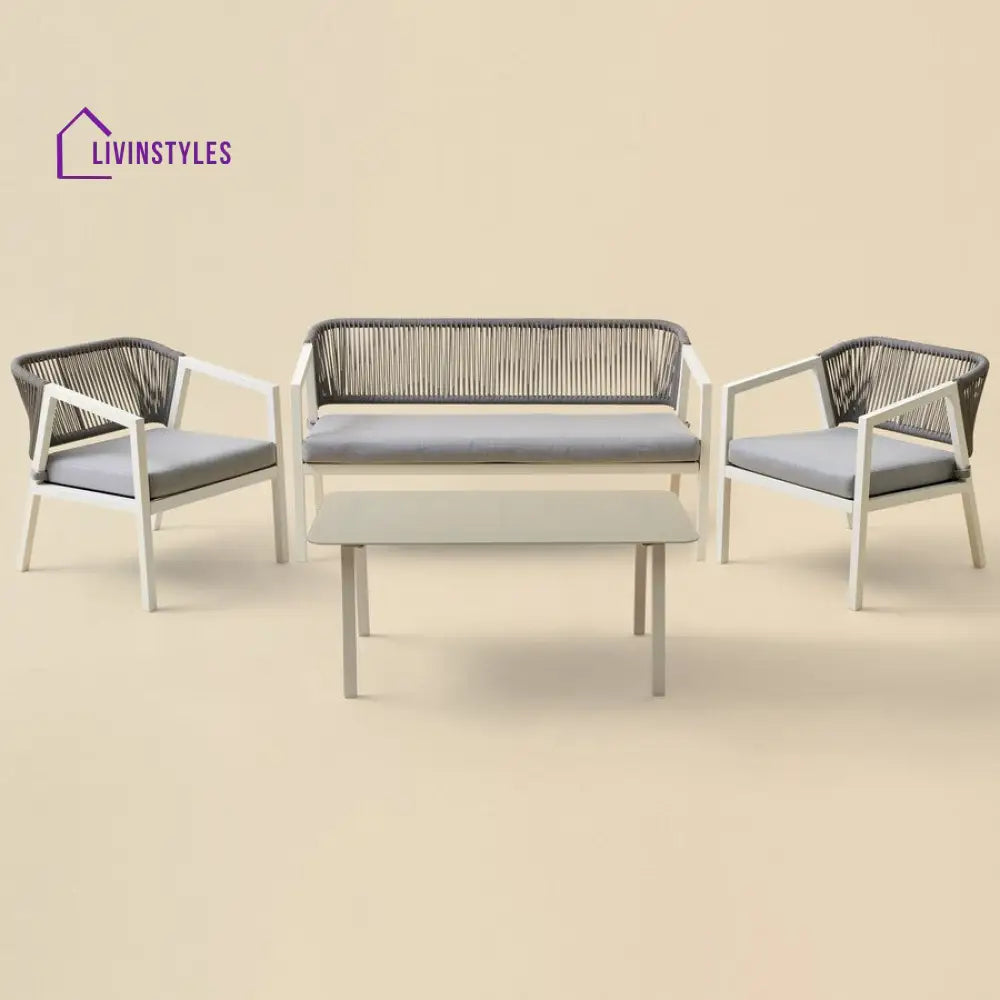 Cares Outdoor Garden Balcony Sofa Set 2 Seater,2 Single seater and 1 Center Table Set Braid & Rope (Cream) - Sofa Sets