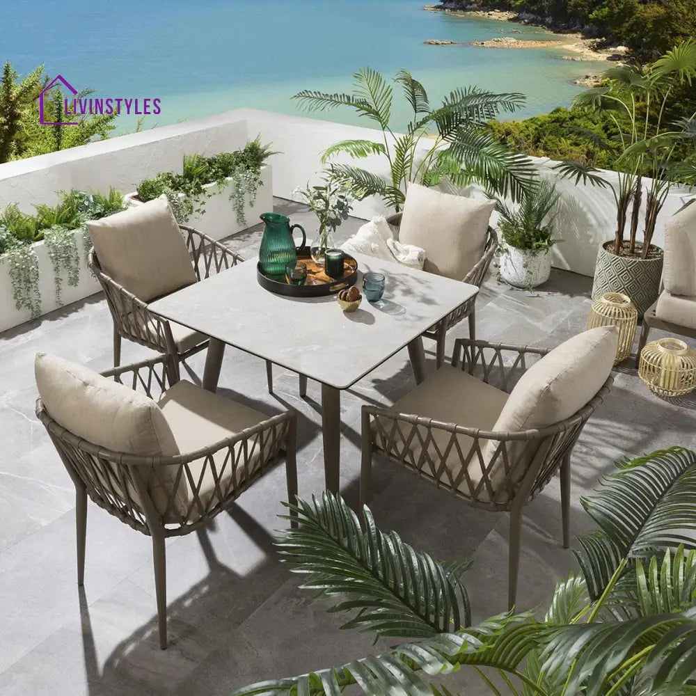 Carlos Outdoor Garden Patio Dining Set 4 Chairs and 1 Table Set Braided & Rope - Coffee Table Sets