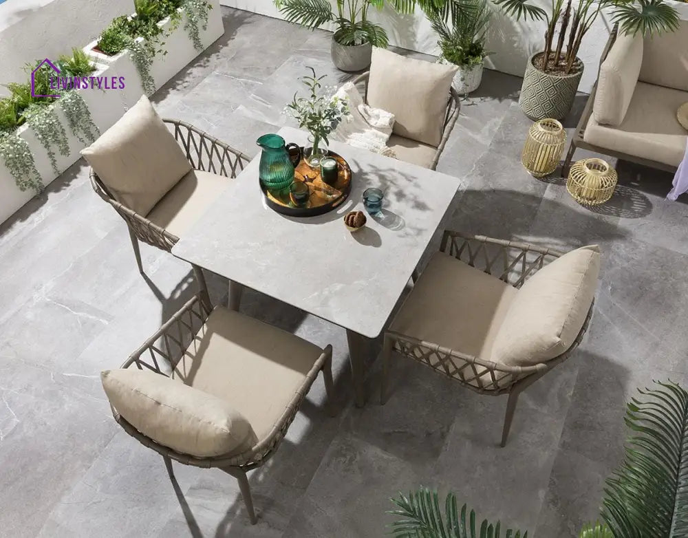Carlos Outdoor Garden Patio Dining Set 4 Chairs and 1 Table Set Braided & Rope - Coffee Table Sets