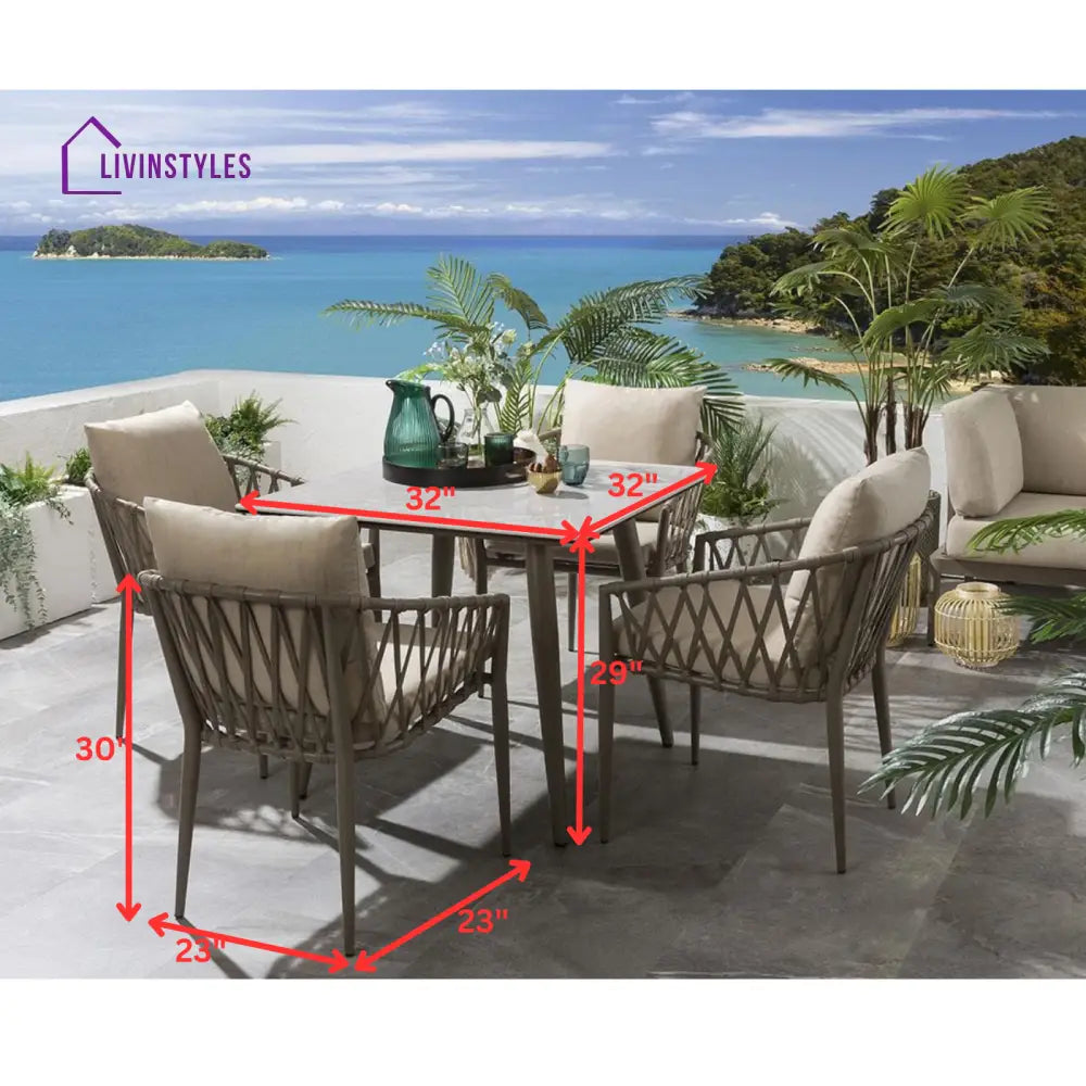 Carlos Outdoor Garden Patio Dining Set 4 Chairs and 1 Table Set Braided & Rope - Coffee Table Sets