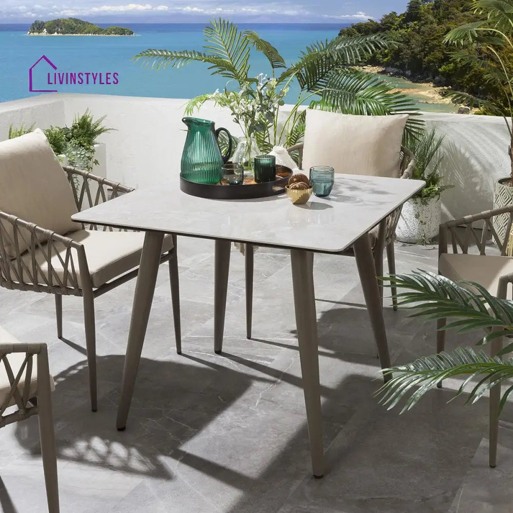 Carlos Outdoor Garden Patio Dining Set 4 Chairs and 1 Table Set Braided & Rope - Coffee Table Sets