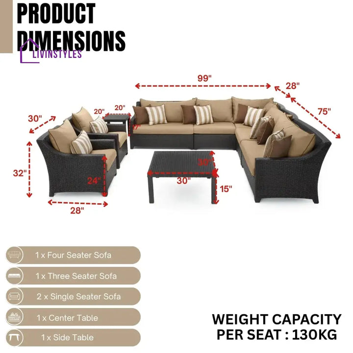 Carmen All Weather Outdoor Wicker Garden L-Shape Sectional Conversation Set - Sofa Set