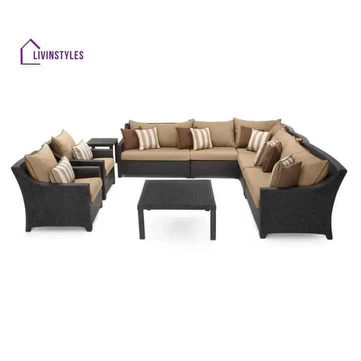 Carmen All Weather Outdoor Wicker Garden L-Shape Sectional Conversation Set - Sofa Set