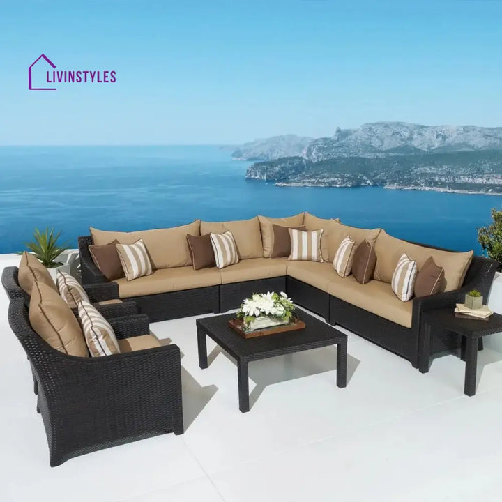 Carmen All Weather Outdoor Wicker Garden L-Shape Sectional Conversation Set - Sofa Set