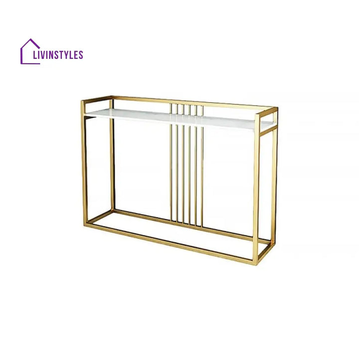 Carolina Rectangle Console Table With Marble Top In Gold Finish End Tables