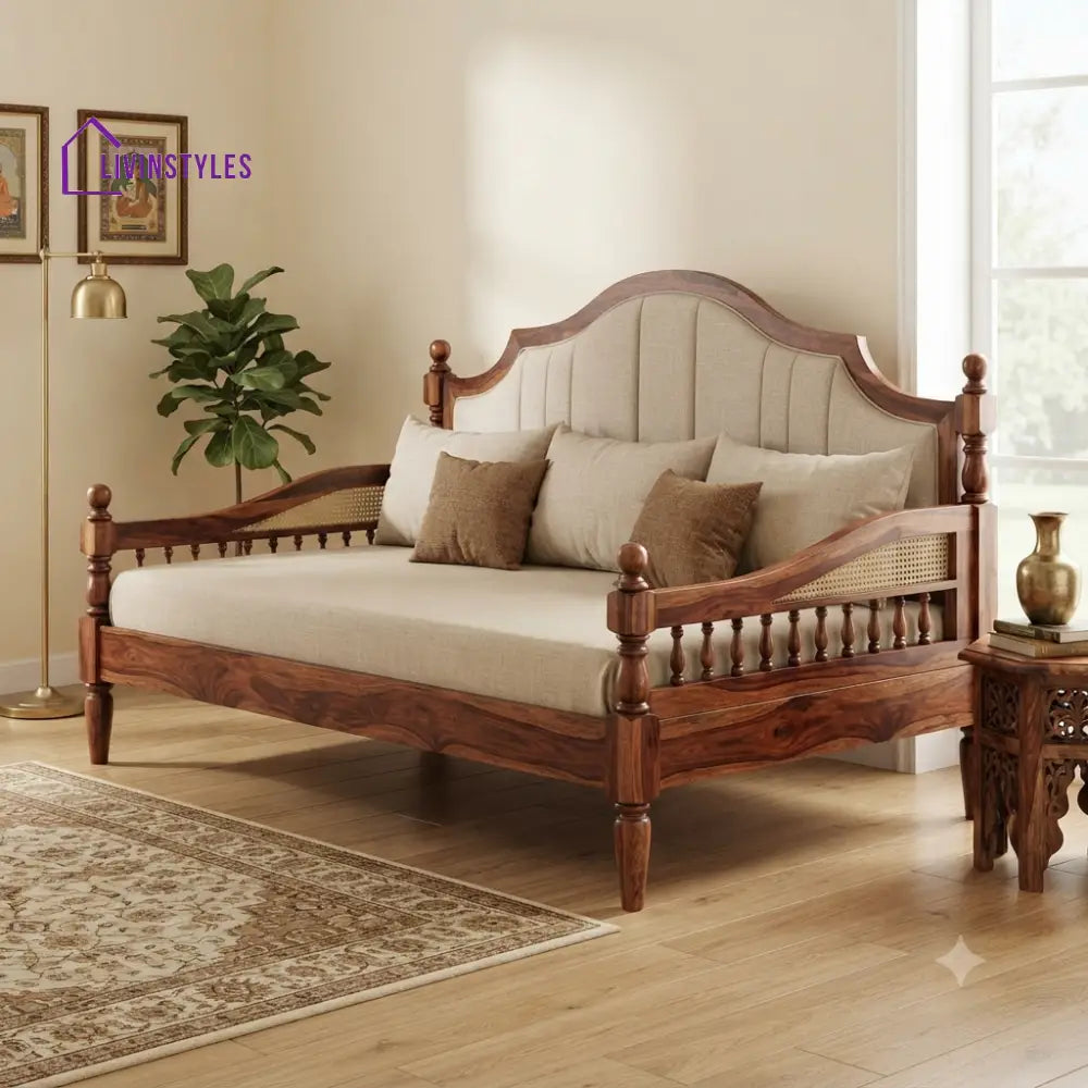 Caroline Wooden Divan Bed for Living Room | Solid Sheesham Wood