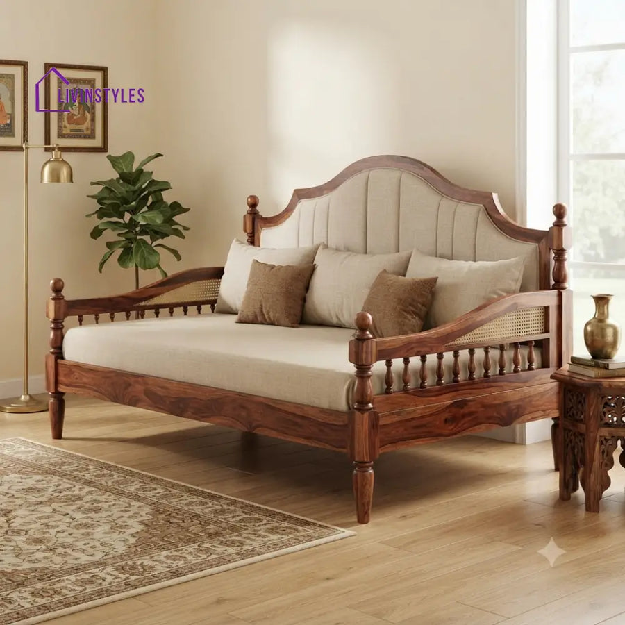 Caroline Wooden Divan Bed for Living Room | Solid Sheesham Wood