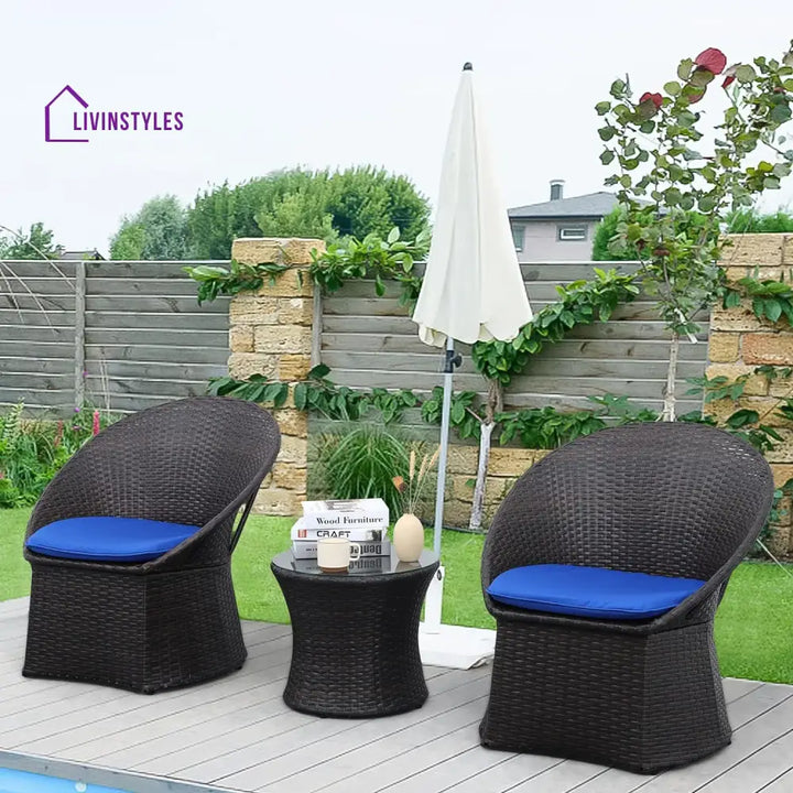 Carreon Outdoor Patio Seating Set 2 Chairs and 1 Table Set - Browm/Blue - Coffee Table Sets