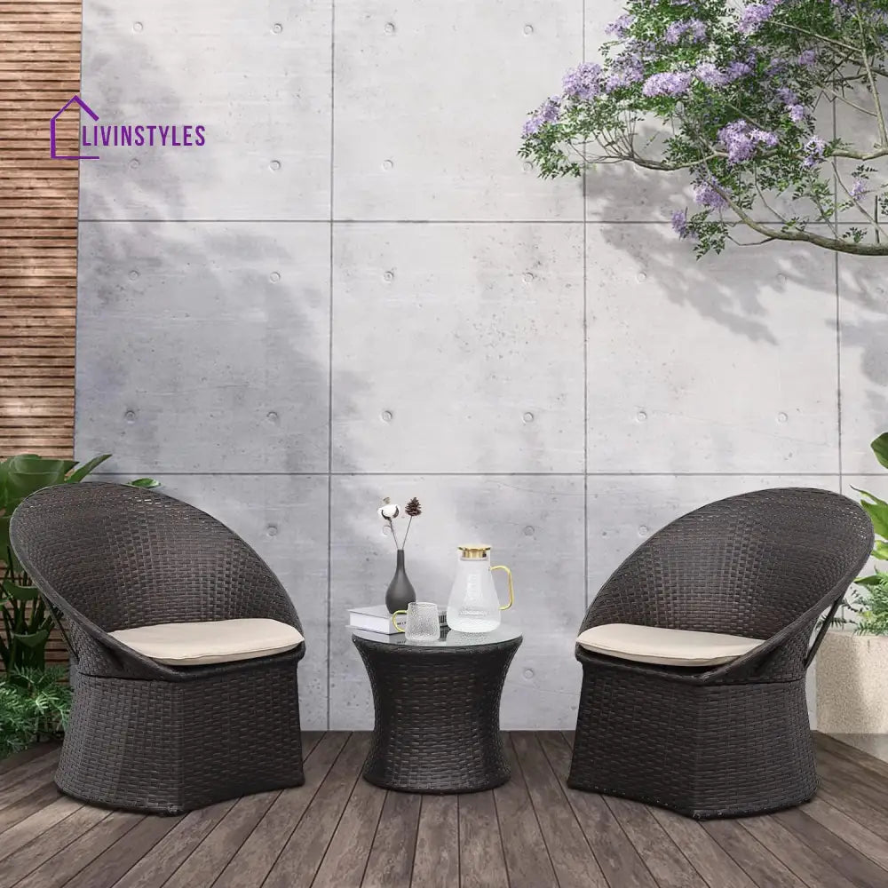 Carreon Outdoor Patio Seating Set 2 Chairs and 1 Table Set - Brown/Cream - Coffee Table Sets