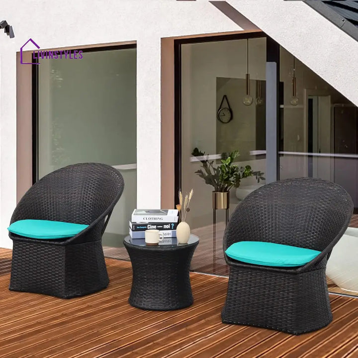 Carreon Outdoor Patio Seating Set 2 Chairs and 1 Table Set - Brown/Teal - Coffee Table Sets