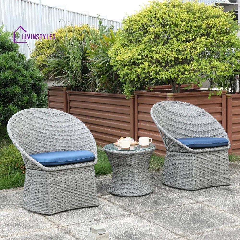 Carreon Outdoor Patio Seating Set 2 Chairs and 1 Table Set - Grey/Blue - Coffee Table Sets