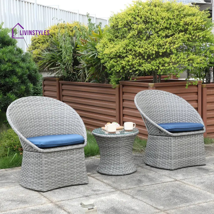 Carreon Outdoor Patio Seating Set 2 Chairs and 1 Table Set - Grey/Blue - Coffee Table Sets