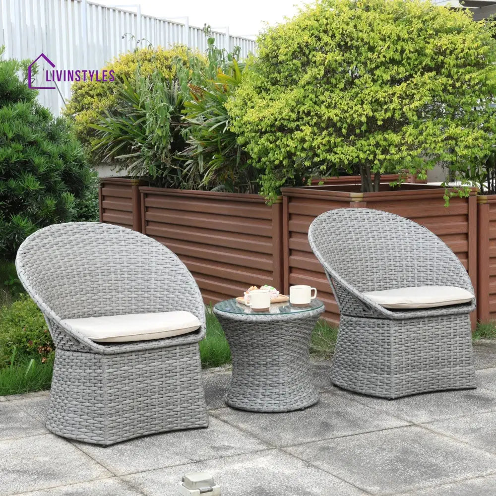 Carreon Outdoor Patio Seating Set 2 Chairs and 1 Table Set - Grey/Cream - Coffee Table Sets