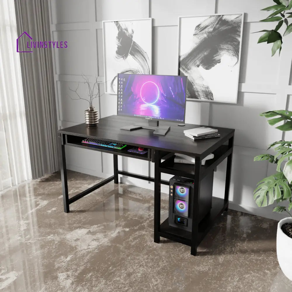 Carter Computer Table With Open Storage | Computer Table | Study Table for Home - Brown / With Keyboard Tray - Art &