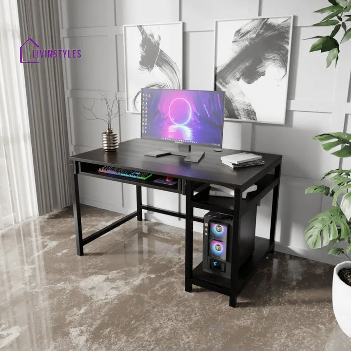 Carter Computer Table With Open Storage | Computer Table | Study Table for Home - Brown / With Keyboard Tray - Art &