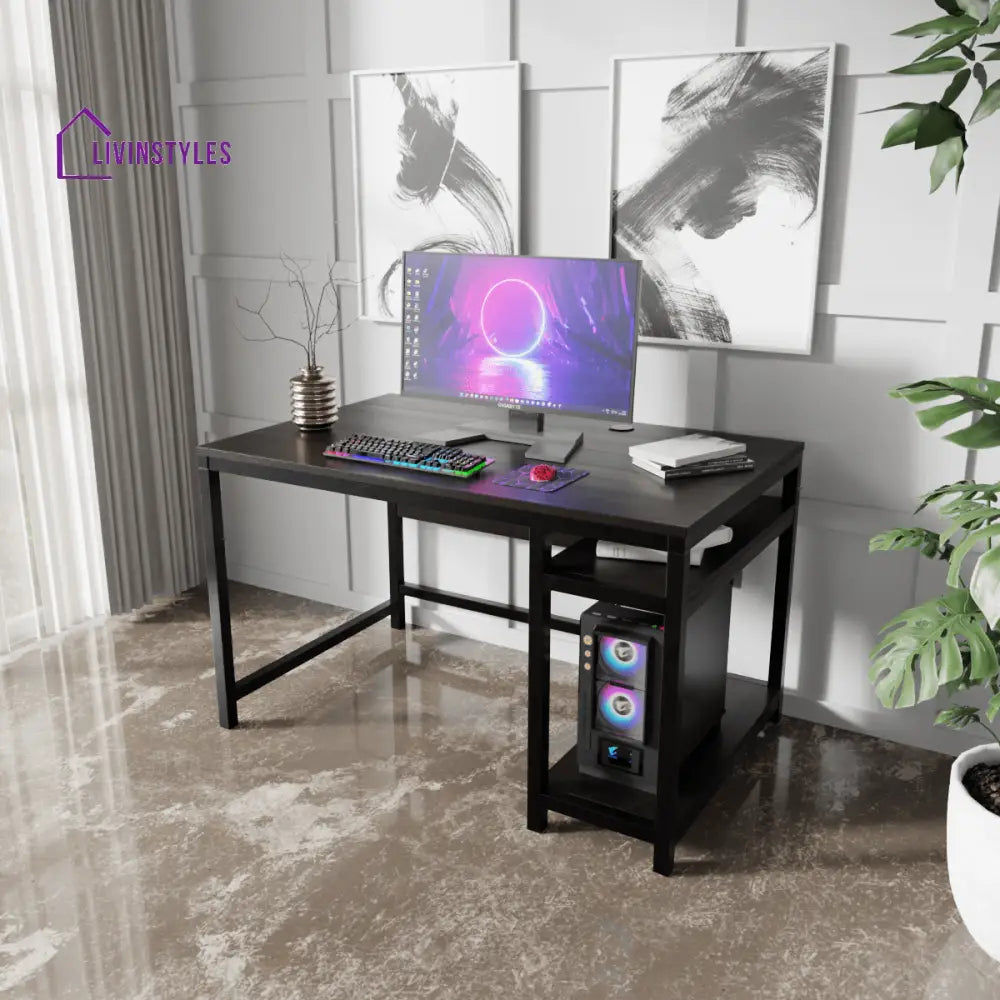 Carter Computer Table With Open Storage | Computer Table | Study Table for Home - Brown / Without Keyboard Tray - Art &