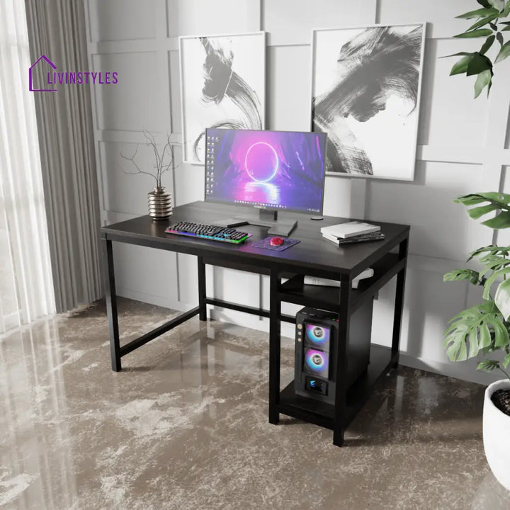 Carter Computer Table With Open Storage | Computer Table | Study Table for Home - Brown / Without Keyboard Tray - Art &