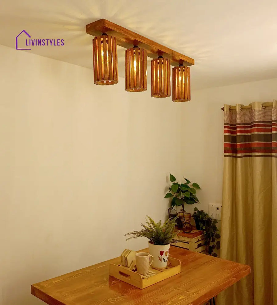Casa Brown Wooden 4 Series Ceiling Lamp Lights