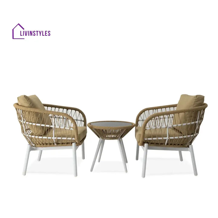 Casias Outdoor Patio Seating Set 2 Chairs and 1 Table Set (Beige) Braided And Rope - Coffee Table Sets