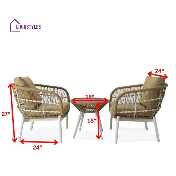 Casias Outdoor Patio Seating Set 2 Chairs and 1 Table Set (Beige) Braided And Rope - Coffee Table Sets