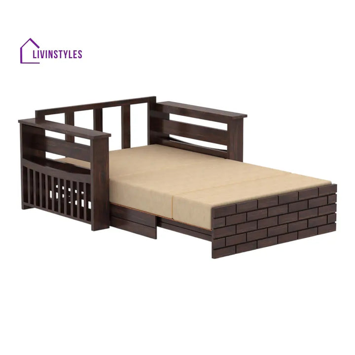 LuxiBlend 2 Seater Walnut Sofa Cum Bed Sheesham Wood