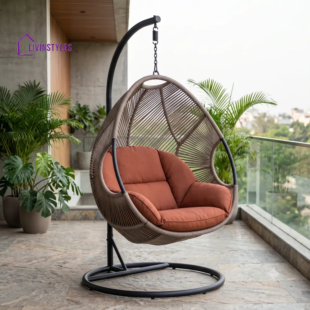 Cassandre Metal Frame Hanging Swing Chair with Stand and Rope Seat