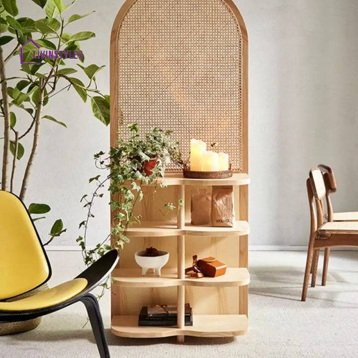 Cassia Wooden and Cane Weaving Room Partition for Living Room
