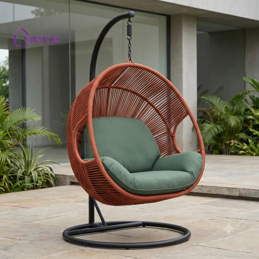 Cassien Single Seater Metal Frame Swing Chair With Stand And Rope Weave