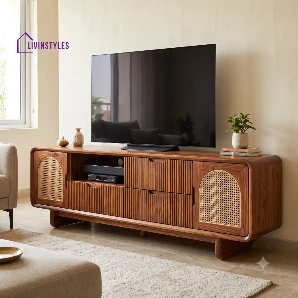 Cassien Solid Sheesham Wood Tv Unit for Living Room | Tv Cabinet | Tv Console Unit