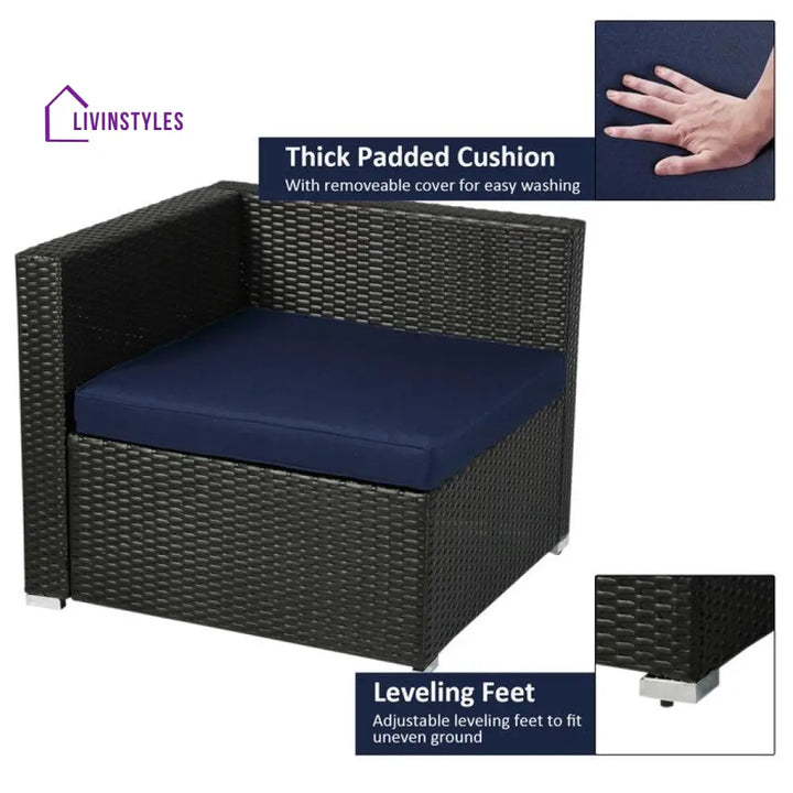 Castiglione Outdoor Patio Sofa Set 6 seater and 1 Center Table (Black) - Sofa Sets