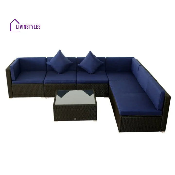 Castiglione Outdoor Patio Sofa Set 6 seater and 1 Center Table (Black) - Sofa Sets