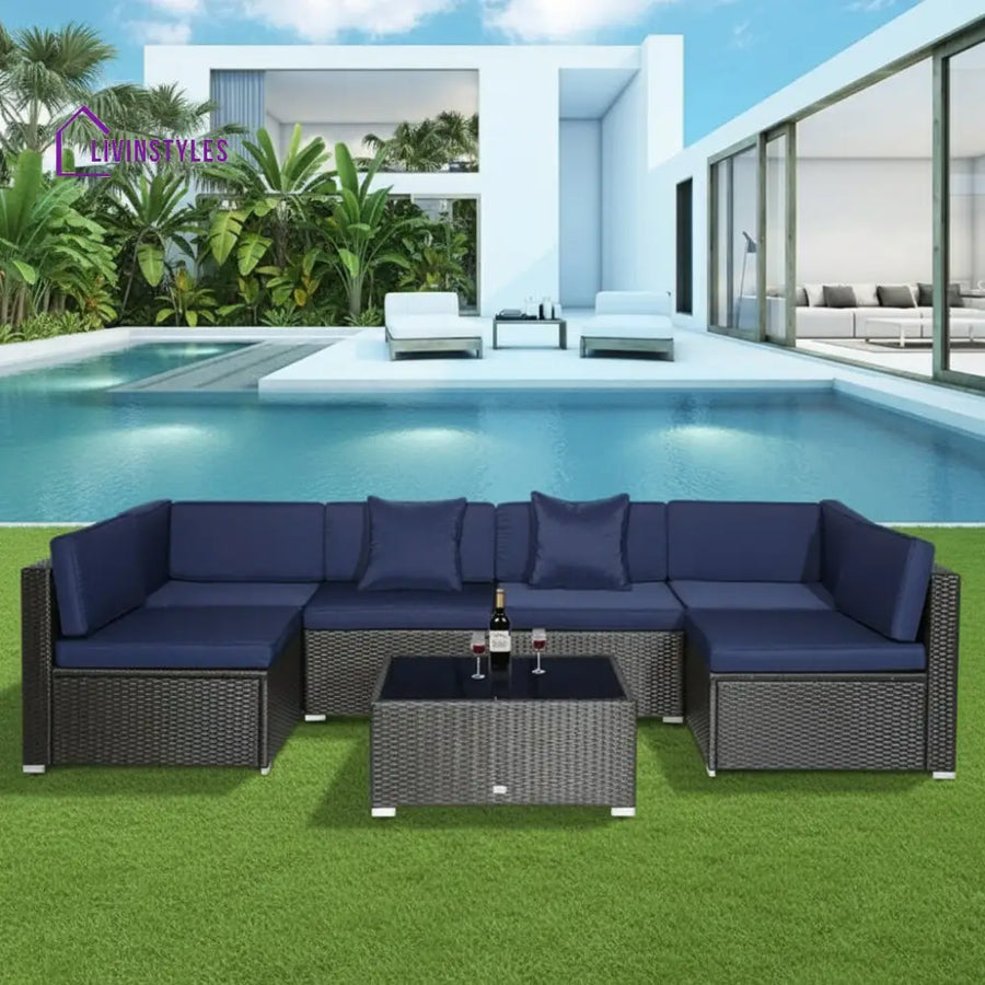 Castiglione Outdoor Patio Sofa Set 6 seater and 1 Center Table (Black) - Sofa Sets