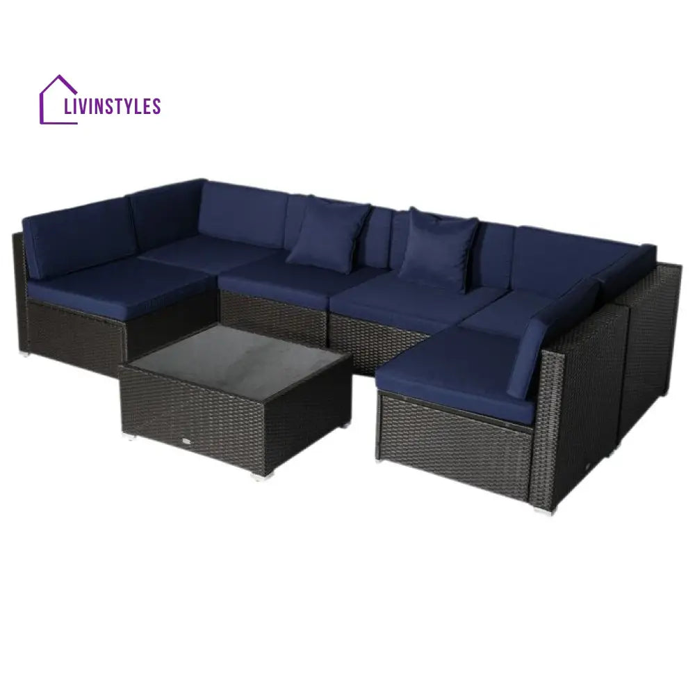 Castiglione Outdoor Patio Sofa Set 6 seater and 1 Center Table (Black) - Sofa Sets
