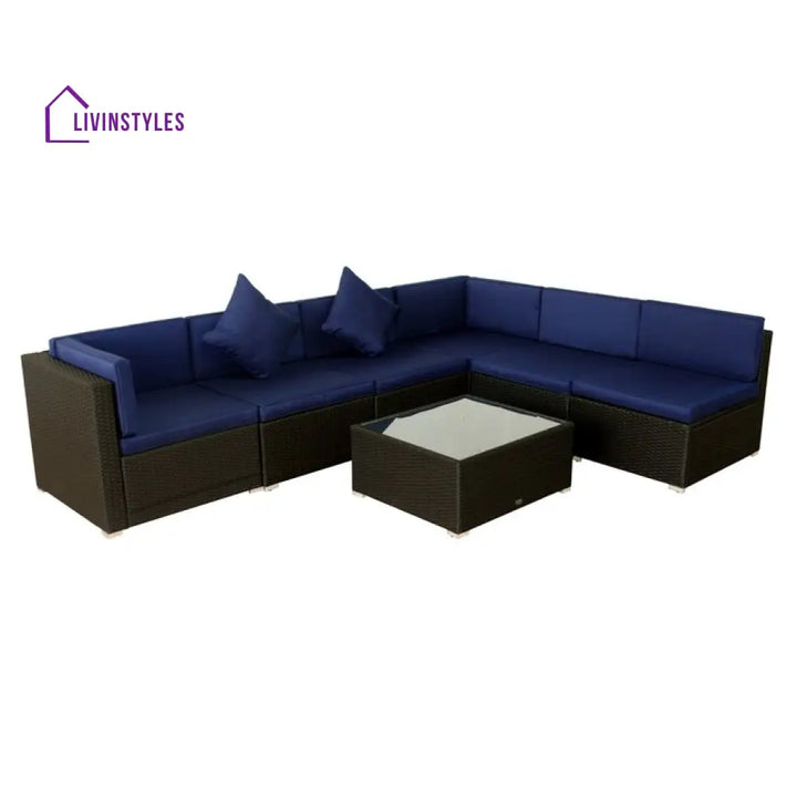 Castiglione Outdoor Patio Sofa Set 6 seater and 1 Center Table (Black) - Sofa Sets