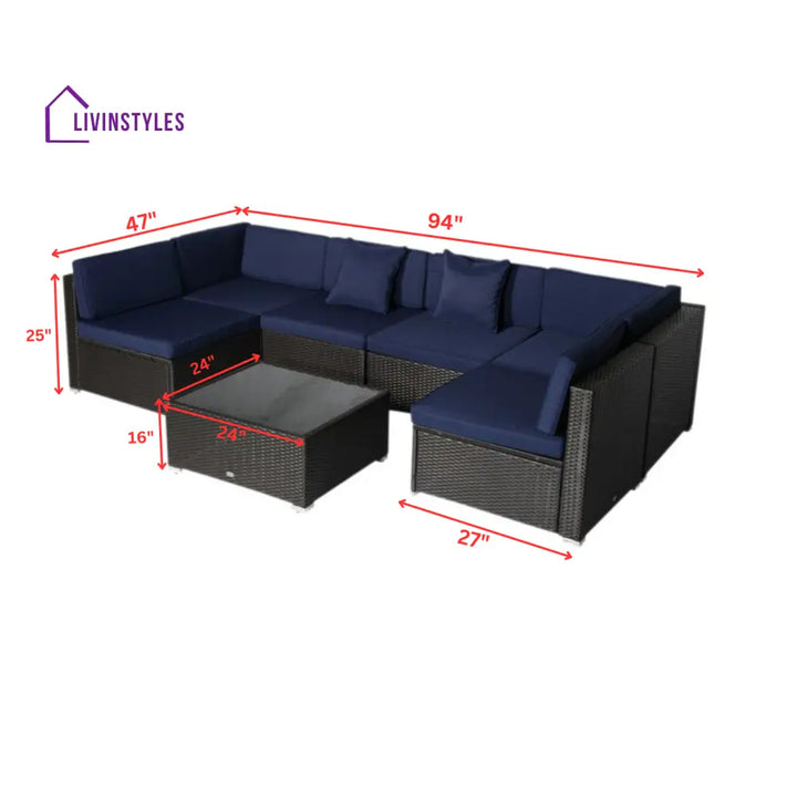 Castiglione Outdoor Patio Sofa Set 6 seater and 1 Center Table (Black) - Sofa Sets