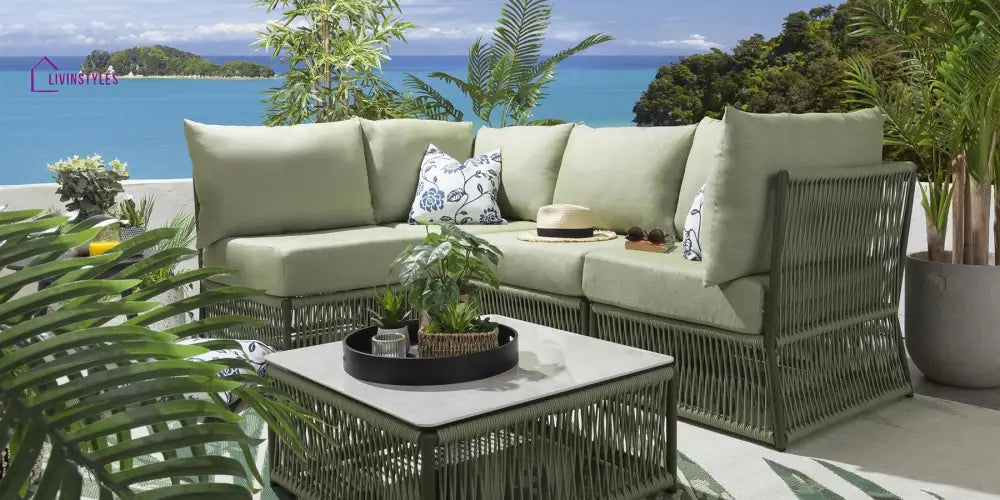Castillo Outdoor Sofa Set 4 Seater and 1 Center Table Set (Green) Braided & Rope - Sofa Sets