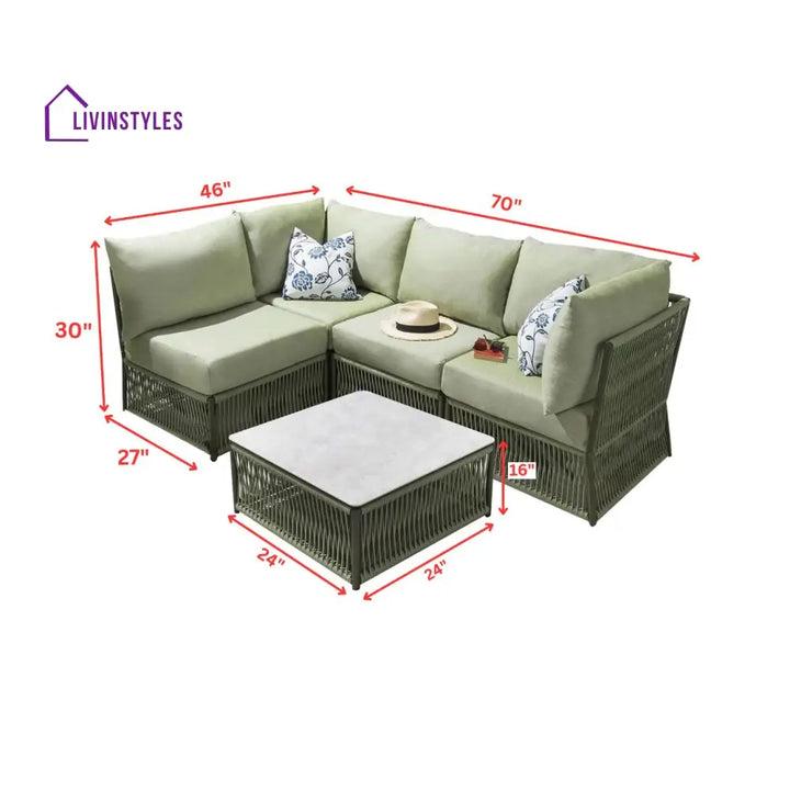 Castillo Outdoor Sofa Set 4 Seater and 1 Center Table Set (Green) Braided & Rope - Sofa Sets