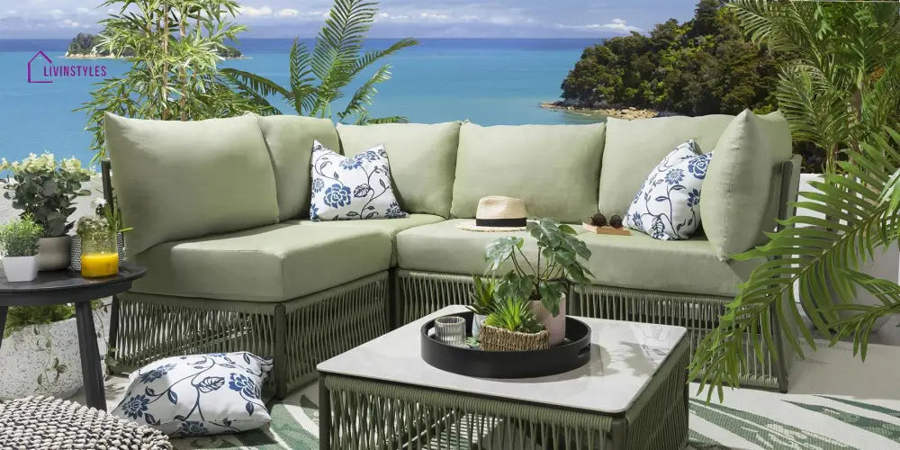 Castillo Outdoor Sofa Set 4 Seater and 1 Center Table Set (Green) Braided & Rope - Sofa Sets