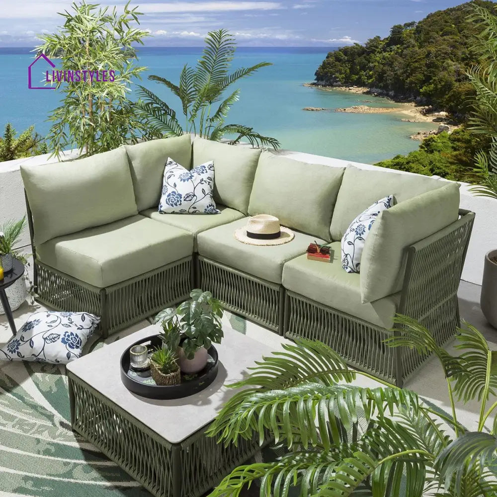 Castillo Outdoor Sofa Set 4 Seater and 1 Center Table Set (Green) Braided & Rope - Sofa Sets