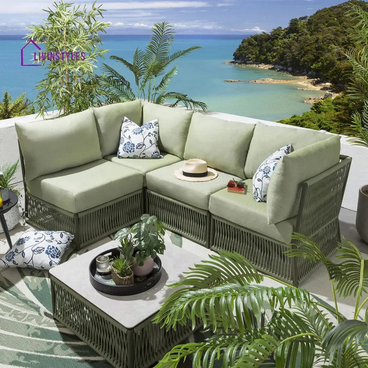 Castillo Outdoor Sofa Set 4 Seater and 1 Center Table Set (Green) Braided & Rope - Sofa Sets