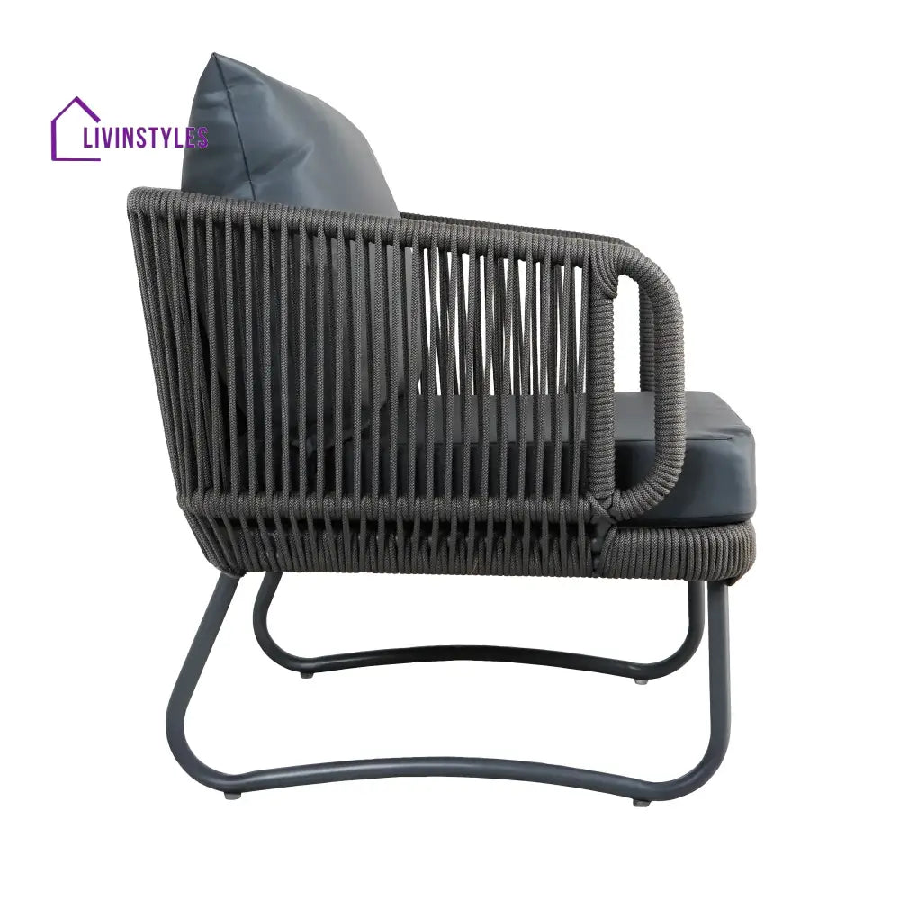Castolo Outdoor Garden Balcony Sofa Set 3 Seater 2 Single Seater 1 Ottoman and 1 Center Table Set Braid & Rope (Grey)
