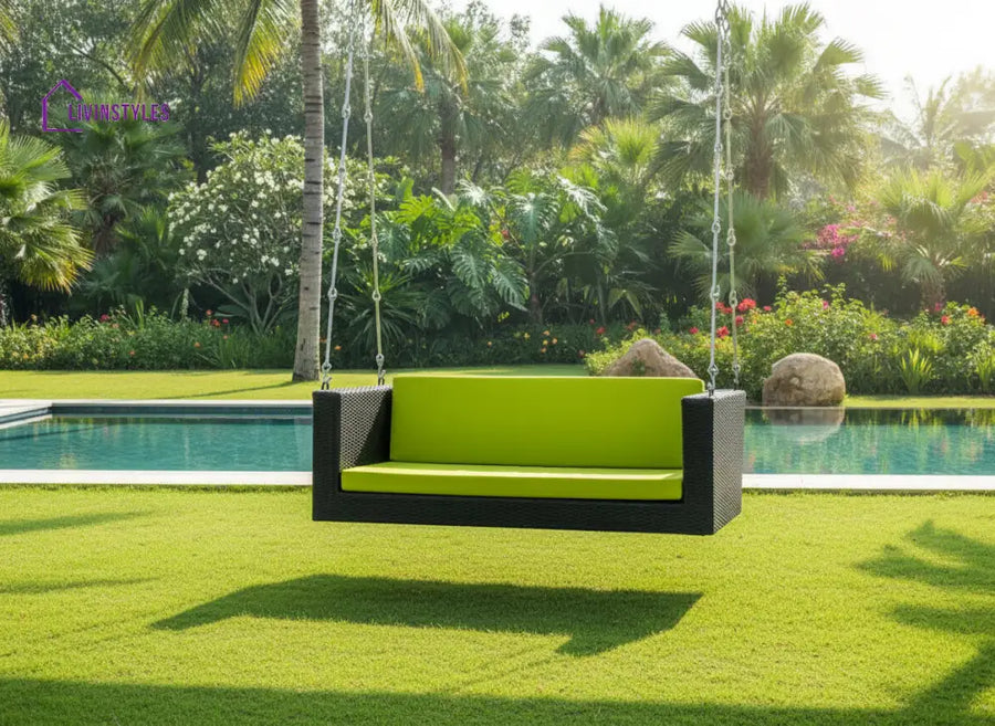 Castro Double Seater Hanging Swing Without Stand For Balcony Garden Swing (Black + Green) - Swings